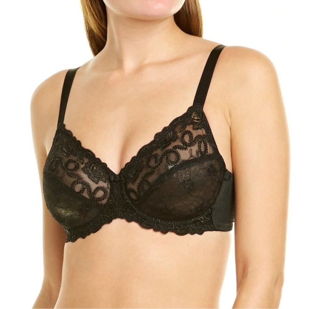 Wacoal Renaissance Rose Underwire Bra Black Lace 36DD Full Coverage Mesh
